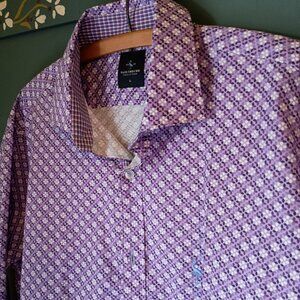 Tailorbryd Men's Dress Shirt Geometric Flower Pattern in Purples Size L